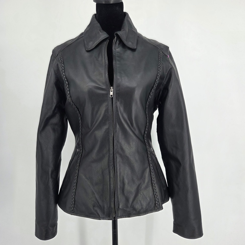 Y2K Vtg BikeStar Womens Leather Moto Jacket Small Black Removable Liner